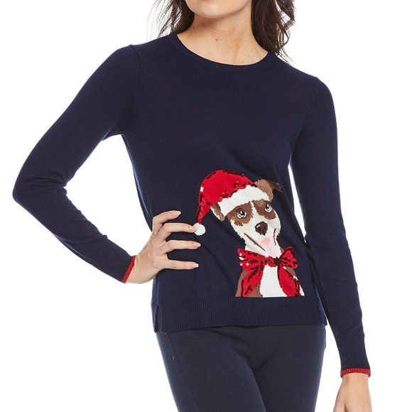 Joules Sweaters Joules Miranda Intarsia Crew Neck Festive Dog Santa